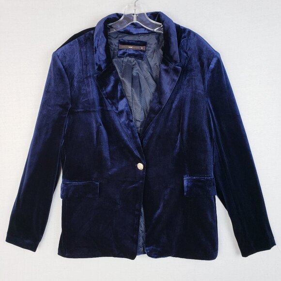 Anthropologie Jackets & Blazers - Anthropologie Hazel Blue Velvet Blazer Stretch Jacket Velour sz XL Boho Nautical